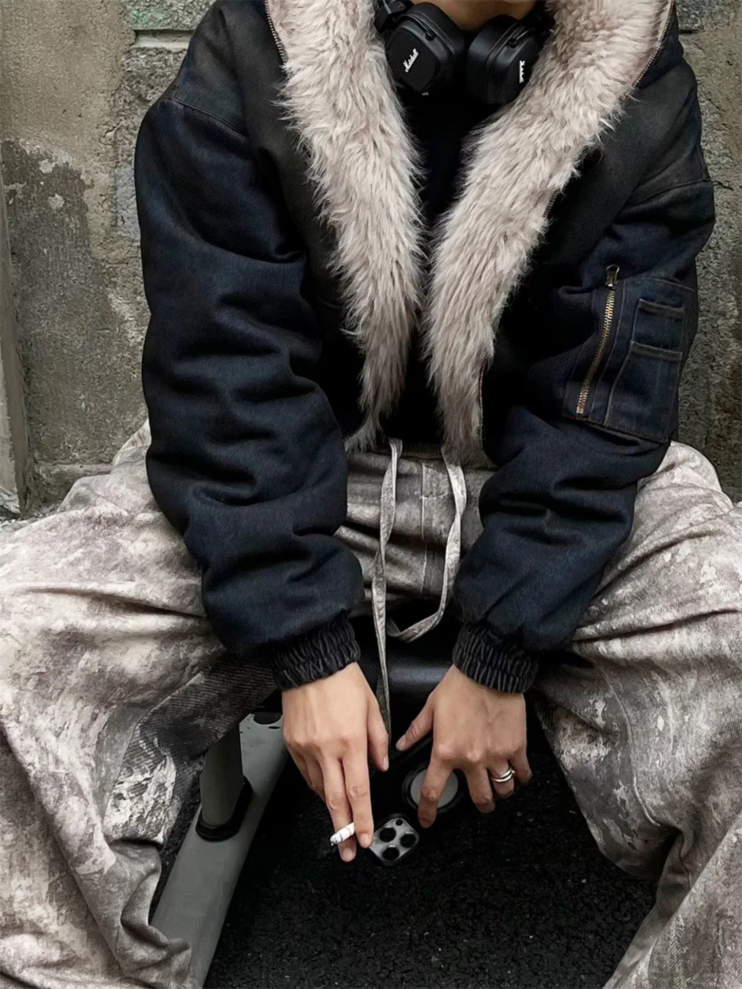 Frosted Relic Fur-Lined Denim Jacket