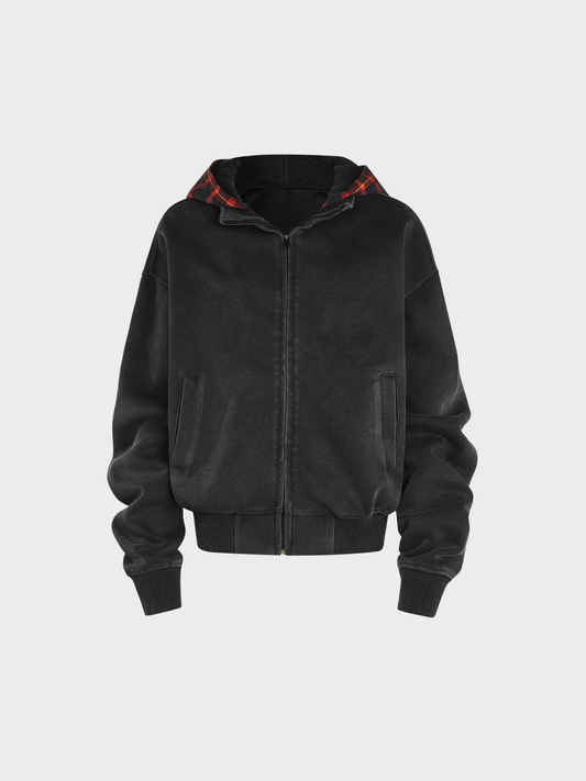 Vintage Plaid-Lined Zip Hoodie