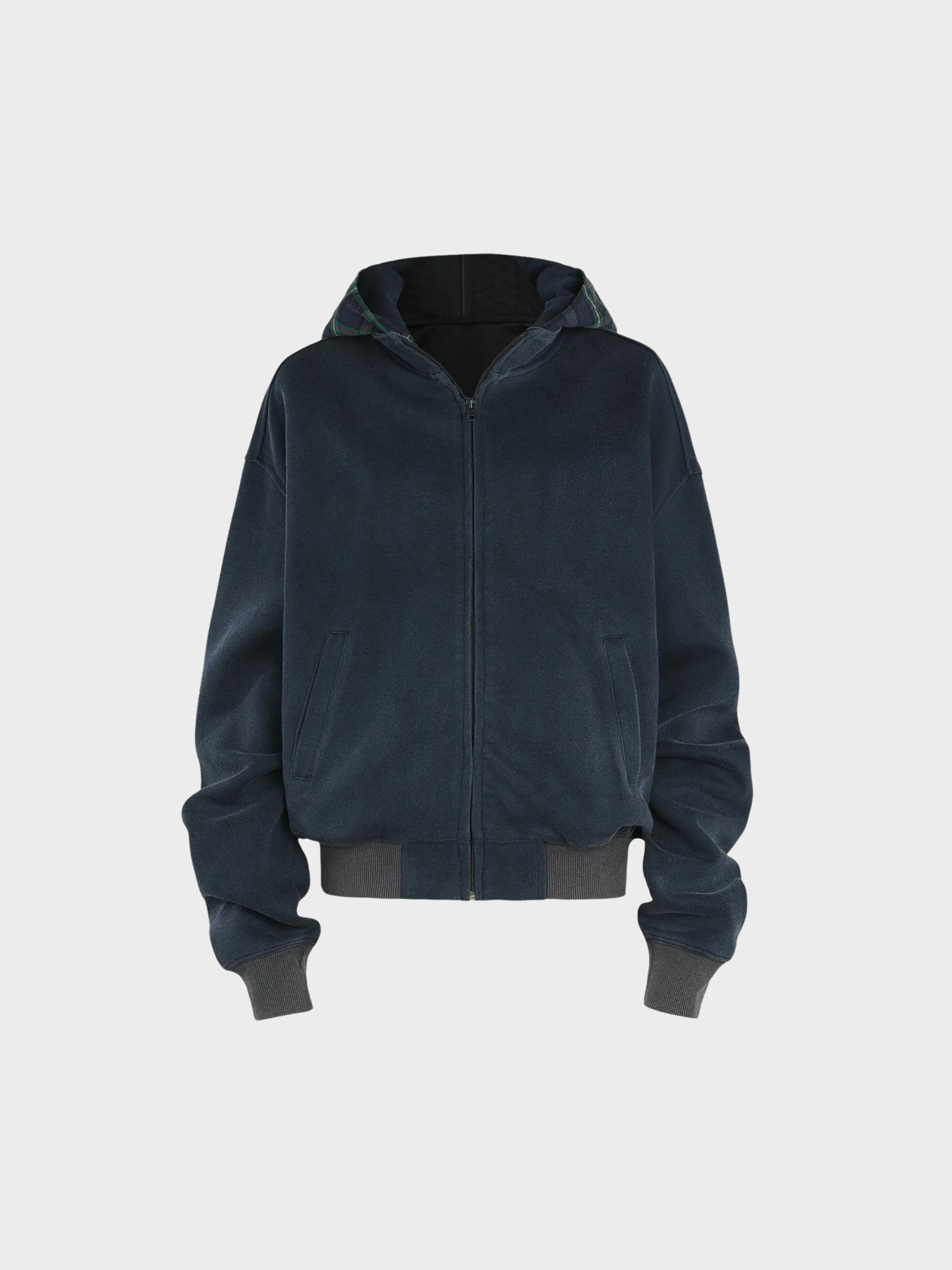 Vintage Plaid-Lined Zip Hoodie