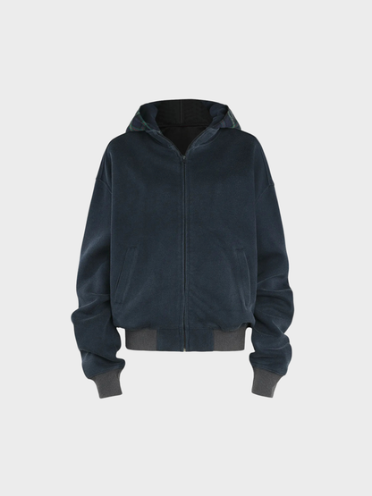 Vintage Plaid-Lined Zip Hoodie