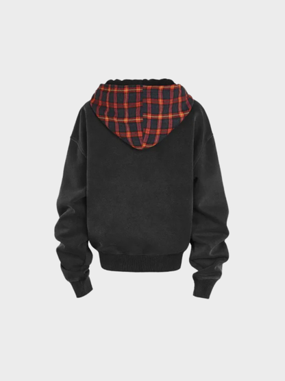 Vintage Plaid-Lined Zip Hoodie