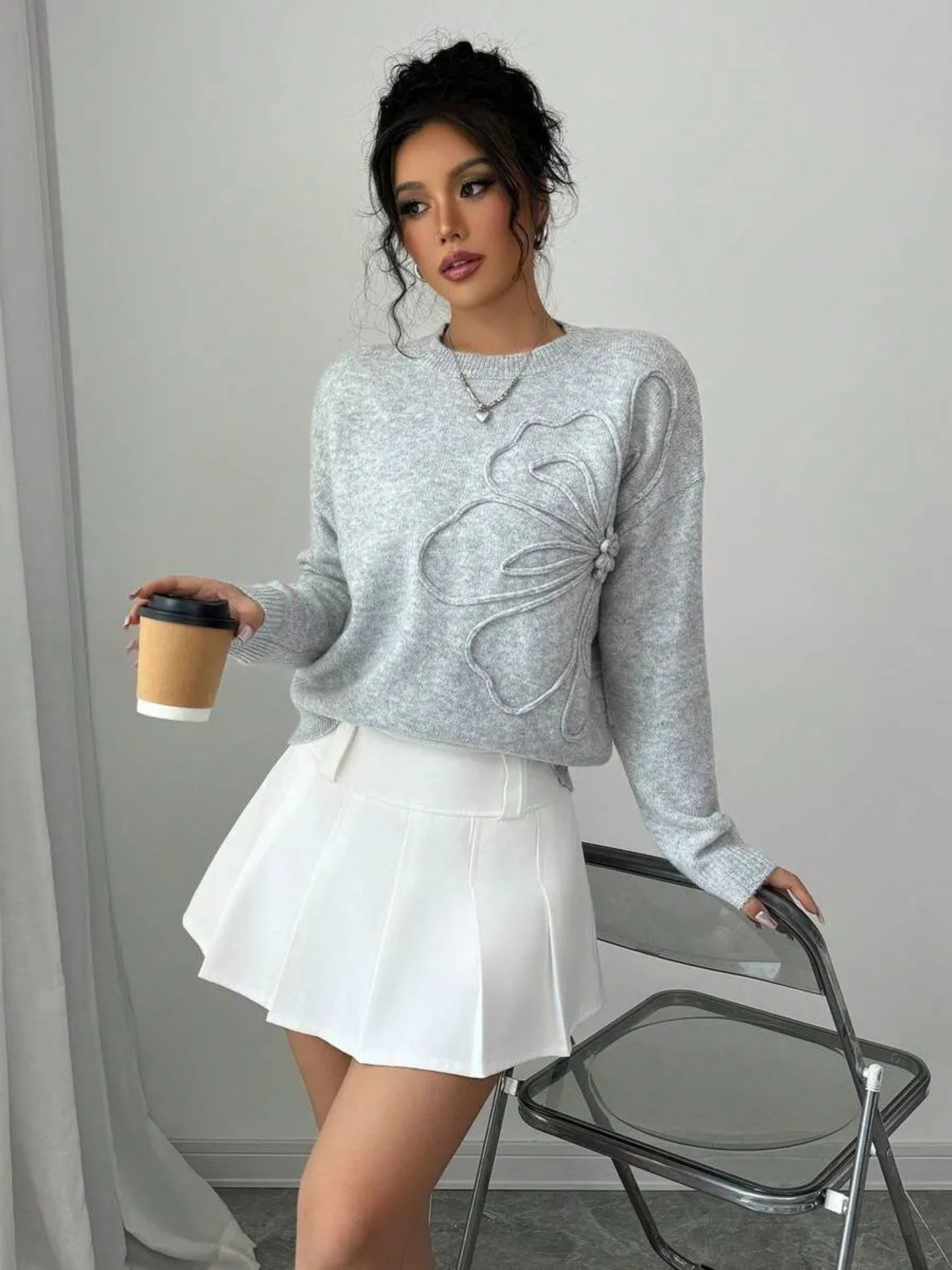 Petal Emboss Knit Sweater