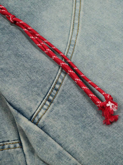 Barrel-Wave Patchwork Denim with Braided Belt